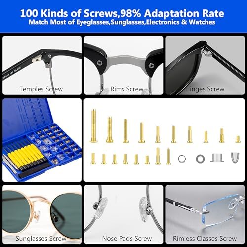 Kit de Reparación de Gafas Magnético con Tornillo Dorado, Kit Todo en Uno Mejorado con Destornilladores de Precisión y Almohadillas Nasales - imagen 5