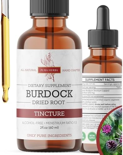 Extracto Líquido de Raíz de Bardana Pura Herba | Sin Alcohol, Vegano, No Transgénico, Sin Gluten | Tintura Herbal Orgánica de 2 oz - imagen 1