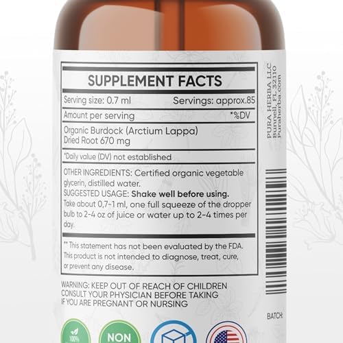 Extracto Líquido de Raíz de Bardana Pura Herba | Sin Alcohol, Vegano, No Transgénico, Sin Gluten | Tintura Herbal Orgánica de 2 oz - imagen 2