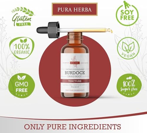Extracto Líquido de Raíz de Bardana Pura Herba | Sin Alcohol, Vegano, No Transgénico, Sin Gluten | Tintura Herbal Orgánica de 2 oz - imagen 3