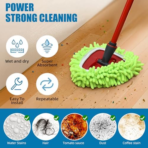 Repuestos para Cabezas de Mop de Giro Ocedar Easywring 1 Tanque, 3 Piezas, Paño Chenille Verde para Reemplazo de Mop O Cedar - imagen 6