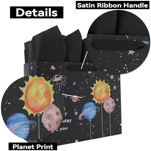 Set de Bolsa de Regalo Grande Qirrmiy de 13” para Cumpleaños con Manijas, Tarjeta de Felicitación, Papel de Seda Negro y Stickers para Niños y Bebés, - imagen 4