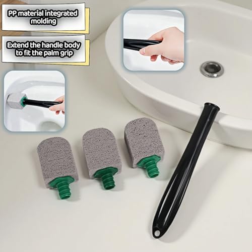 Piedra de limpieza para inodoro SAYUANVA con mango, cabezales reemplazables, esponja de pumice natural para manchas de agua dura, 9.5 pulgadas, - imagen 2