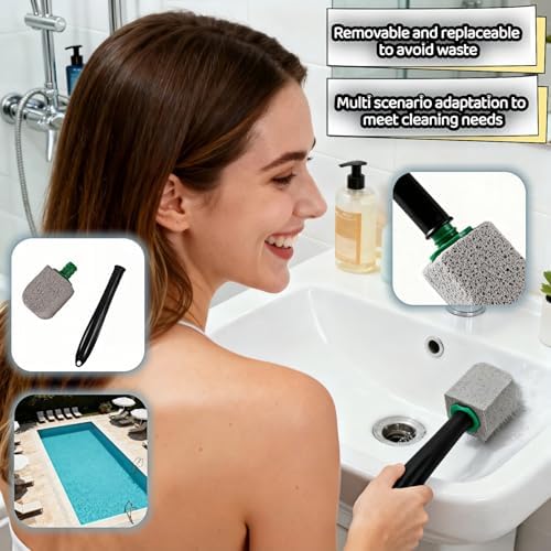 Piedra de limpieza para inodoro SAYUANVA con mango, cabezales reemplazables, esponja de pumice natural para manchas de agua dura, 9.5 pulgadas, - imagen 3