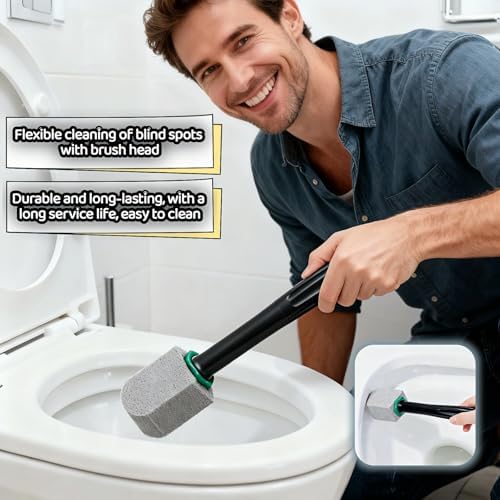 Piedra de limpieza para inodoro SAYUANVA con mango, cabezales reemplazables, esponja de pumice natural para manchas de agua dura, 9.5 pulgadas, - imagen 4