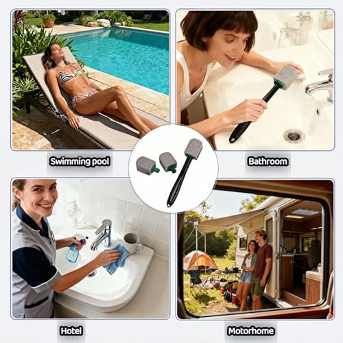 Piedra de limpieza para inodoro SAYUANVA con mango, cabezales reemplazables, esponja de pumice natural para manchas de agua dura, 9.5 pulgadas, - imagen 5