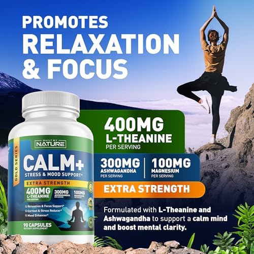 Built by Nature Calm+ Suplemento para Relajación y Enfoque – Apoyo para Estrés, Cortisol y Ánimo – 90 Cápsulas con L-Theanina, Ashwagandha, Magnesio - imagen 2