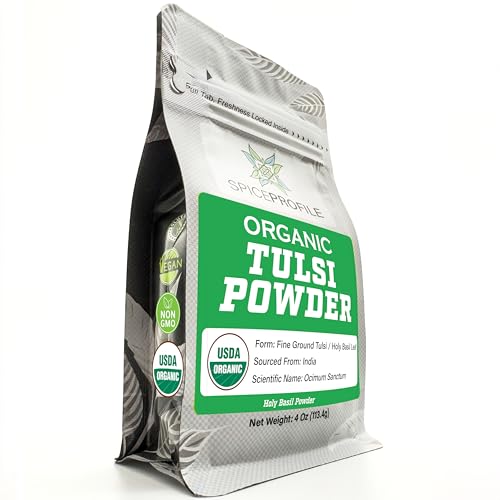 Polvo de Albahaca Sagrada USDA Orgánica Spice Profile, 4oz, Resealable, Probado en Laboratorio para Metales Pesados, Tulsi - imagen 1