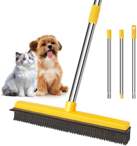 Escoba de Goma para Remover Pelo de Mascotas, Rastrillo para Alfombras con Limpiaparabrisas, Mango Largo de 52 Pulgadas, Doble Cara para Alfombra - imagen 1