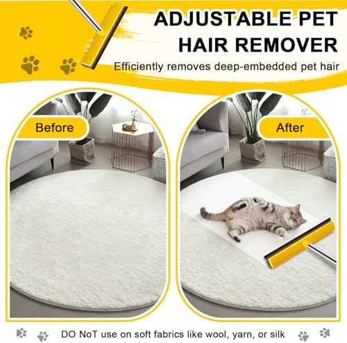 Escoba de Goma para Remover Pelo de Mascotas, Rastrillo para Alfombras con Limpiaparabrisas, Mango Largo de 52 Pulgadas, Doble Cara para Alfombra - imagen 4