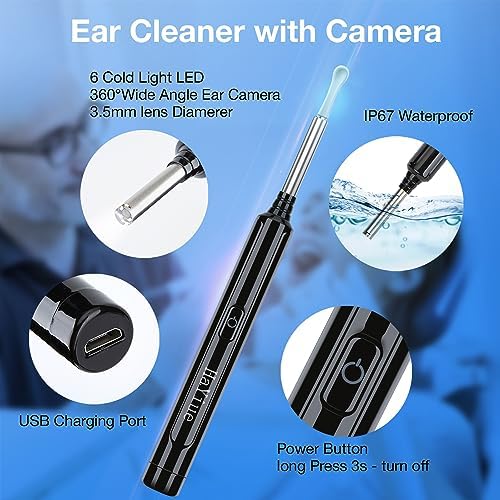 Kit de Remoción de Cerumen con Cámara, Otoscopio Inalámbrico 1296P FHD, 6 Luces LED, 6 Cucharas y Herramientas Tradicionales para iPhone, iPad y - imagen 3