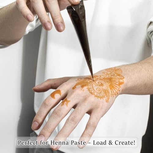 25 Piezas de Conos Vacíos para Henna con 10 Tapas | Aplicador de Celofán Preenrollado con Punta de Precisión 0.1mm para Pasta de Henna, Gel Jagua, y - imagen 6