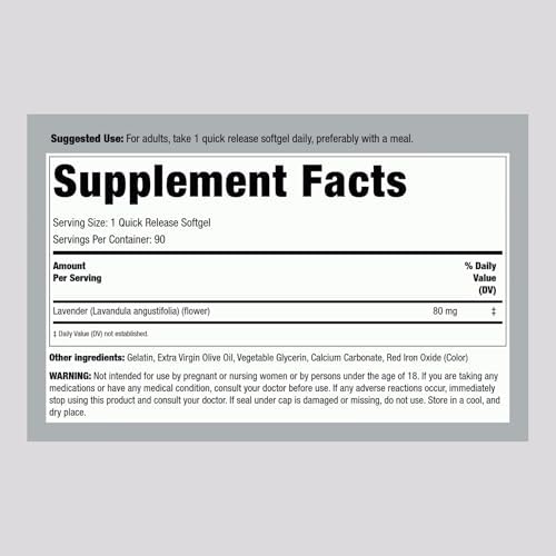 Píldoras Calmantes de Lavanda Piping Rock | 90 Softgels | Suplemento No Somnoliento | Sin GMO, Sin Gluten - imagen 2