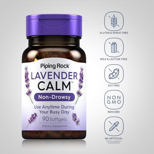 Píldoras Calmantes de Lavanda Piping Rock | 90 Softgels | Suplemento No Somnoliento | Sin GMO, Sin Gluten - imagen 3