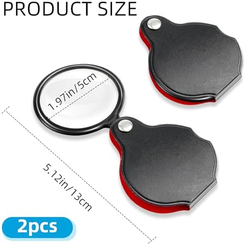 Juego de 2 Lentes de Aumento Pequeños 10X, Lupa de 1.97 in Plegable con Funda Protectora Rotativa de 360° para Lectura, Exploración y Inspección de - imagen 2
