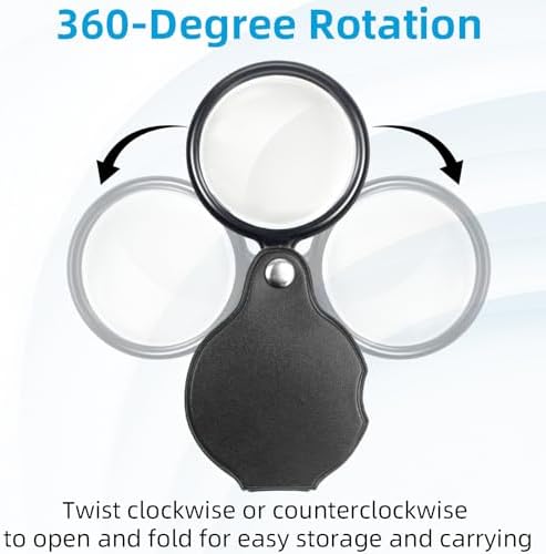 Juego de 2 Lentes de Aumento Pequeños 10X, Lupa de 1.97 in Plegable con Funda Protectora Rotativa de 360° para Lectura, Exploración y Inspección de - imagen 3