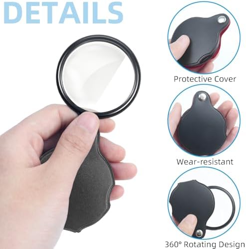 Juego de 2 Lentes de Aumento Pequeños 10X, Lupa de 1.97 in Plegable con Funda Protectora Rotativa de 360° para Lectura, Exploración y Inspección de - imagen 4