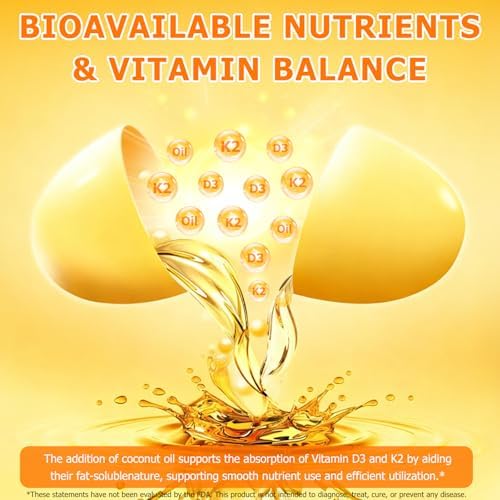 Suplemento de Vitamina D3 K2 10000 IU con Aceite de Coco, Fórmula 2 en 1, 200 mcg (MK-7) en Softgels para Absorción de Calcio, Inmunidad y Salud Ósea - imagen 2