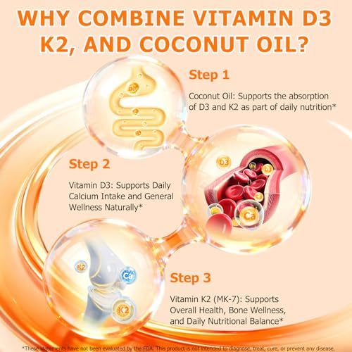 Suplemento de Vitamina D3 K2 10000 IU con Aceite de Coco, Fórmula 2 en 1, 200 mcg (MK-7) en Softgels para Absorción de Calcio, Inmunidad y Salud Ósea - imagen 4