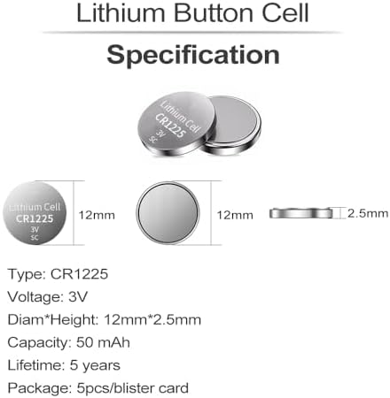 Batería de Litio PGSONIC CR1225 3V (Paquete de 5 Piezas) - imagen 3