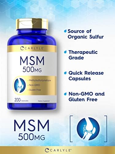 Cápsulas de Suplemento Carlyle MSM | 500mg | 200 Contenido | Fórmula Sin OGM y Libre de Gluten | Metilsulfonilmetano - imagen 3