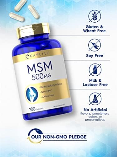 Cápsulas de Suplemento Carlyle MSM | 500mg | 200 Contenido | Fórmula Sin OGM y Libre de Gluten | Metilsulfonilmetano - imagen 4