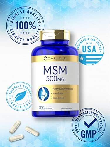 Cápsulas de Suplemento Carlyle MSM | 500mg | 200 Contenido | Fórmula Sin OGM y Libre de Gluten | Metilsulfonilmetano - imagen 5