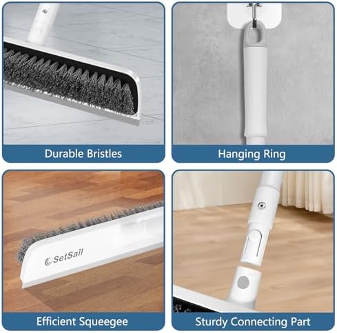 Cepillo de Piso SetSail con Mango Ajustable de 48 Pulgadas, 2 en 1, Cepillo Raspador de Cerda Dura para Limpiar Baño, Garaje, Cocina, Paredes y Más - imagen 6