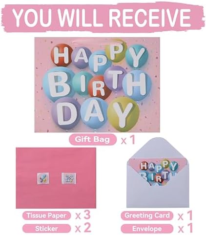 Set de Bolsa de Regalo Extra Grande de 16.5” Wishinside para Cumpleaños, con Tarjeta, Papel de Seda y Calcomanías, Diseño de Globos Coloridos, 1 Pz - imagen 3