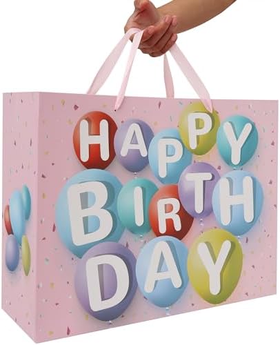 Set de Bolsa de Regalo Extra Grande de 16.5” Wishinside para Cumpleaños, con Tarjeta, Papel de Seda y Calcomanías, Diseño de Globos Coloridos, 1 Pz - imagen 6