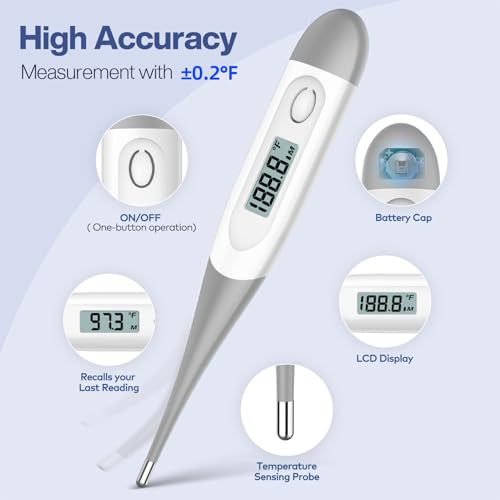 Termómetro Digital Boncare 10 Segundos para Adultos y Niños - Termómetro Rectal Seguro y Preciso para Bebés con Alarma de Fiebre, Termómetro Oral - imagen 3
