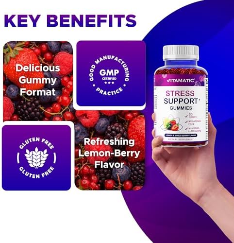 Gomitas Vitamatic para Alivio del Estrés con GABA, L-Teanina y Melisa – Sabor Limón y Frutos Rojos – 60 Gomitas – Veganas, Sin OGM, Sin Gluten - imagen 5