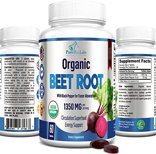 Tabletas de Polvo de Remolacha Orgánica YUMMYVITE - 1350mg con Pimienta Negra para Mayor Absorción - Aumenta el Óxido Nítrico para Energía y - imagen 1