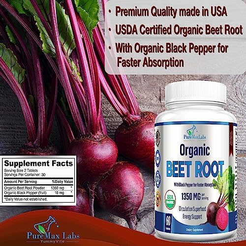 Tabletas de Polvo de Remolacha Orgánica YUMMYVITE - 1350mg con Pimienta Negra para Mayor Absorción - Aumenta el Óxido Nítrico para Energía y - imagen 3