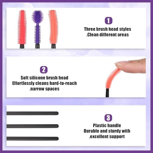 Juego de 12 Cepillos de Silicón para Limpieza de Rincones y Grietas - 3 Estilos para Máquina de Coser, Teclado y Espacios Pequeños, Naranja, Morado y - imagen 3
