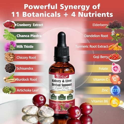 Tyrnixel Gotas Líquidas de Limpieza de Riñones y Soporte Hepático con Arándano 20:1, Chanca Piedra y Cardo Mariano, Suplemento Herbal Vegano, 60 mL - imagen 3