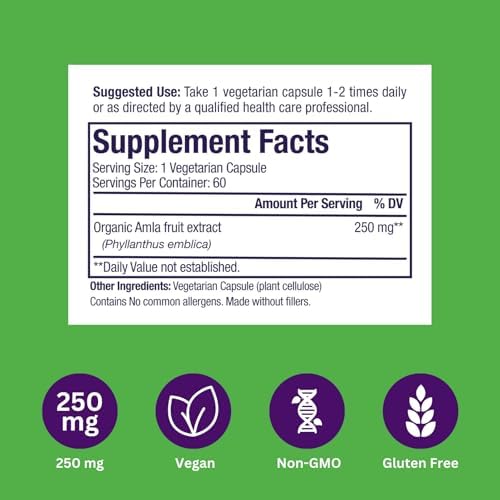 Amla de Paradise Herbs, 250 mg, Vitamina C Orgánica de Espectro Completo, Antioxidante, Suplemento Ayurvédico 60 Cápsulas Vegetarianas - imagen 6