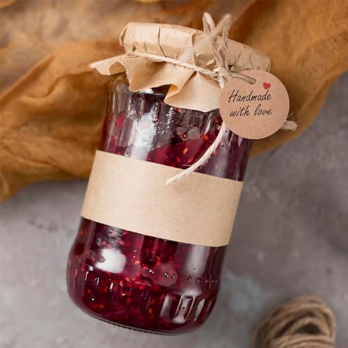 100 Piezas de Etiquetas de Papel Hechas a Mano con Amor, Redondas de 1.2” en Color Marrón, Etiquetas para Regalos con 20 m de Hilo, Personalizadas - imagen 4