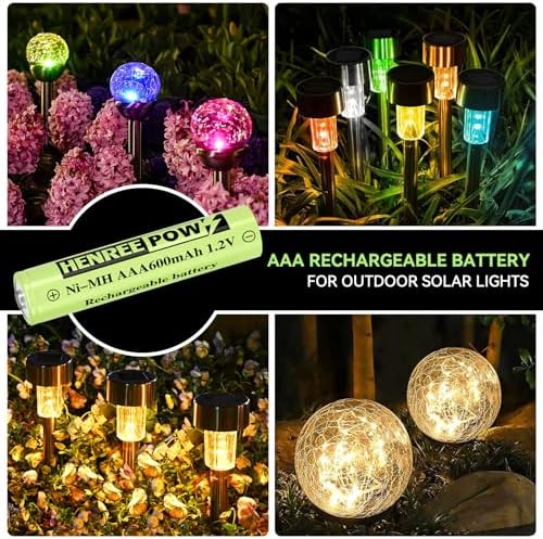 Baterías Recargables AAA Henreepow, 1.2v Ni-MH, Bajas Descargas, Pre-Cargadas, 600mAh - Paquete de 12 para Luces Solares de Jardín - imagen 3