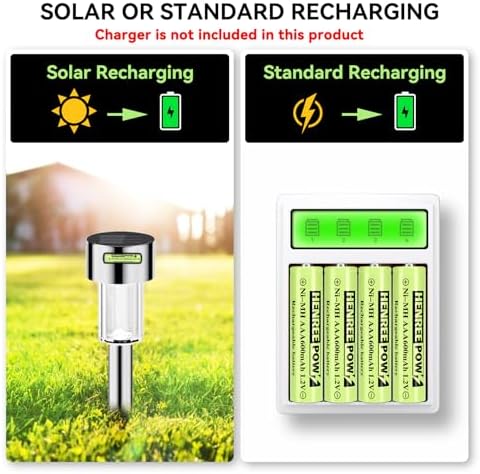 Baterías Recargables AAA Henreepow, 1.2v Ni-MH, Bajas Descargas, Pre-Cargadas, 600mAh - Paquete de 12 para Luces Solares de Jardín - imagen 4