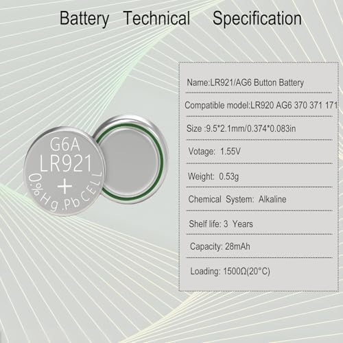 Baterías de botón alcalinas Youchen AG6 LR920, paquete de 15, 371 370 SR920SW LR921 1.5V para relojes - imagen 2