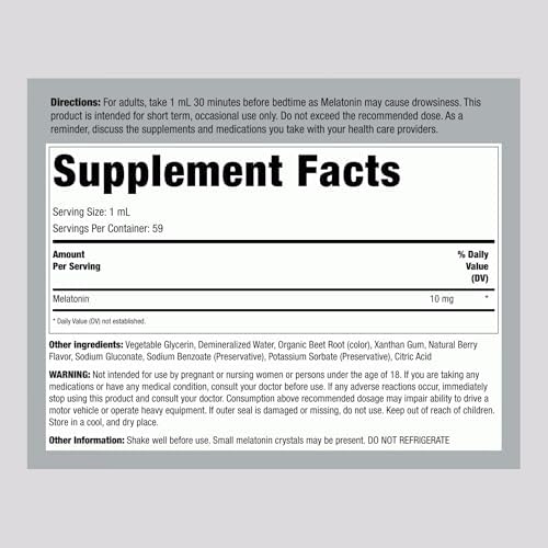 Piping Rock Melatonina Líquida 10mg | 2 fl oz | Gotas de Sabor Berry | Suplemento para Adultos Sin OGM y Sin Gluten - imagen 2
