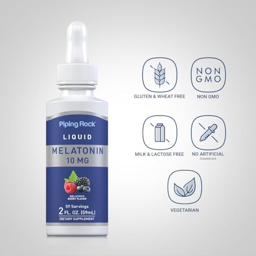 Piping Rock Melatonina Líquida 10mg | 2 fl oz | Gotas de Sabor Berry | Suplemento para Adultos Sin OGM y Sin Gluten - imagen 3