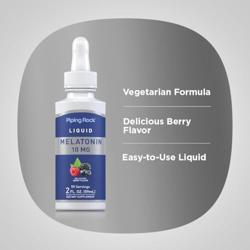 Piping Rock Melatonina Líquida 10mg | 2 fl oz | Gotas de Sabor Berry | Suplemento para Adultos Sin OGM y Sin Gluten - imagen 4
