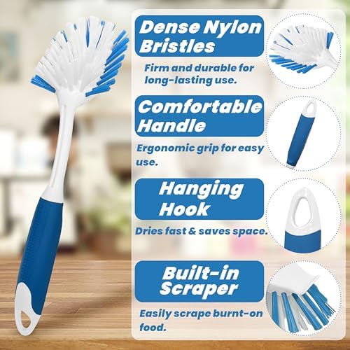 PHYEX Juego de 2 Cepillos para Platos con Raspador, Cepillo de Cocina con Cerdas de Nylon, Ideal para Sartenes, Fregadero y Baño - imagen 5