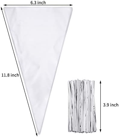 Bolsas de Tratamiento en Forma de Cono Outus, 100 Pcs, 6.3 x 11.8 Pulgadas, Plástico Transparente para Dulces, Palomitas y Regalos de Fiesta - imagen 2