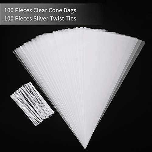 Bolsas de Tratamiento en Forma de Cono Outus, 100 Pcs, 6.3 x 11.8 Pulgadas, Plástico Transparente para Dulces, Palomitas y Regalos de Fiesta - imagen 3