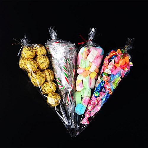 Bolsas de Tratamiento en Forma de Cono Outus, 100 Pcs, 6.3 x 11.8 Pulgadas, Plástico Transparente para Dulces, Palomitas y Regalos de Fiesta - imagen 5