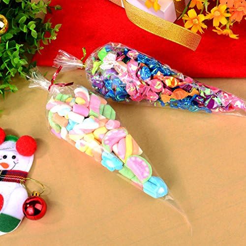 Bolsas de Tratamiento en Forma de Cono Outus, 100 Pcs, 6.3 x 11.8 Pulgadas, Plástico Transparente para Dulces, Palomitas y Regalos de Fiesta - imagen 6
