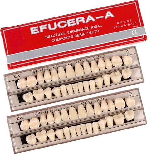 56 Piezas de Dientes Falsos, 2 Juegos de Dientes Sintéticos de Polímero, 22 Tonos A2 para Dentaduras Superiores e Inferiores, Reemplazo, DIY o - imagen 1